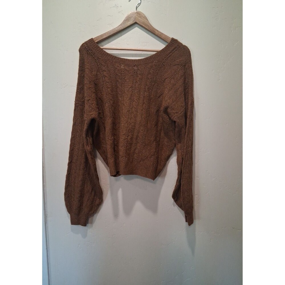 SO‎ Goods For Life Women's Med Brown Long Sleeve Soft Knit Lace Up Detail Cozy
